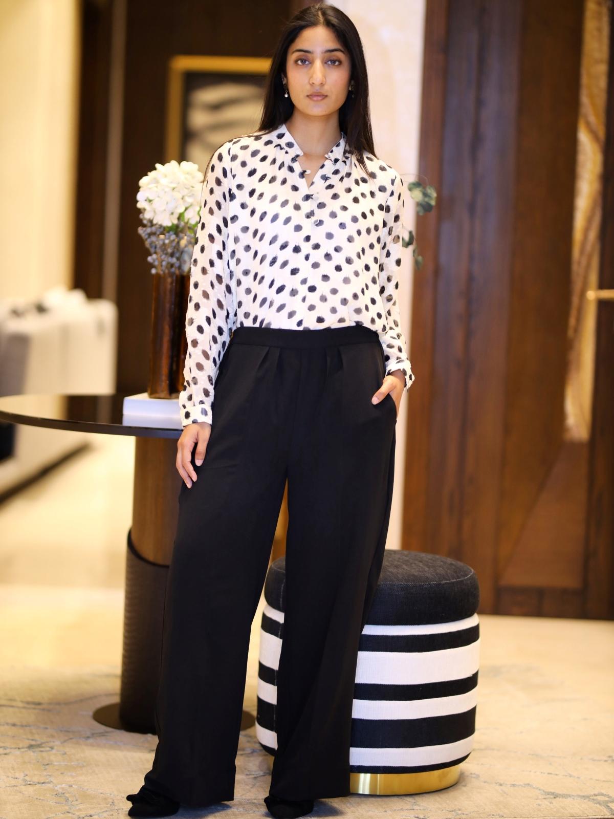 Black Elasticated Tailored Wide Leg Trouser